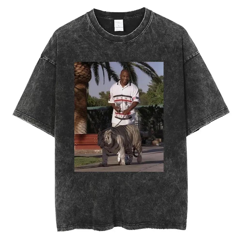 

Washed Vintage Mike Tyson Tiger Graphic T-shirt Men Women Fashion Retro Boxing T Shirts Men's Cotton Casual Oversized T-shirts