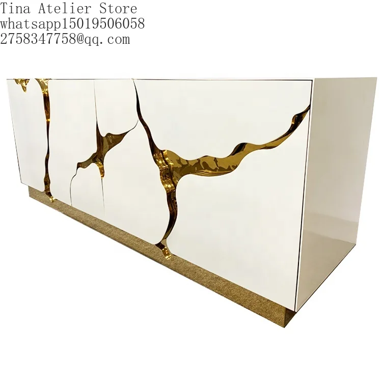 Modern High Quality Handmade MDF Wood Stainless Steel Storage Cabinet Contemporary Design Lux=ury Decorative Dining Sideboard