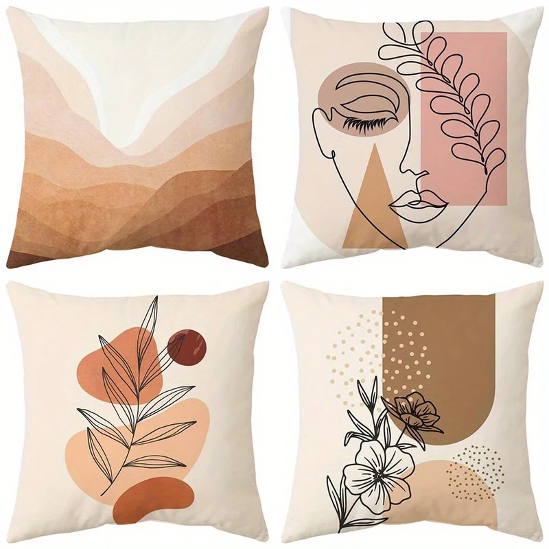 Short plush material pillowcaseHome Decor Abstract Lines & Floral Geometric Pillow Covers Pattern Cushion Cover Suitable for Sof