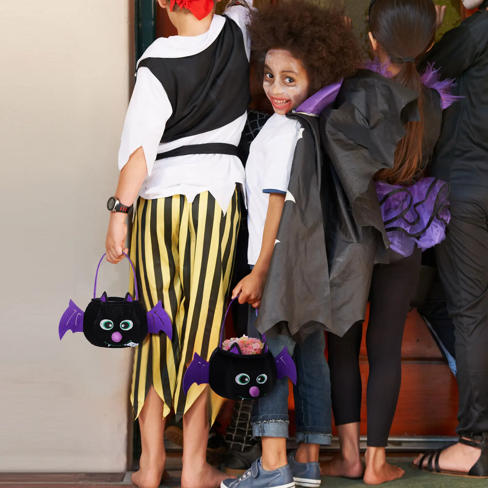 

3pcs Halloween Candy Carrier Bag Large Capacity Soft Material Easy Carrying Handle Halloween Party Trick Or Treat