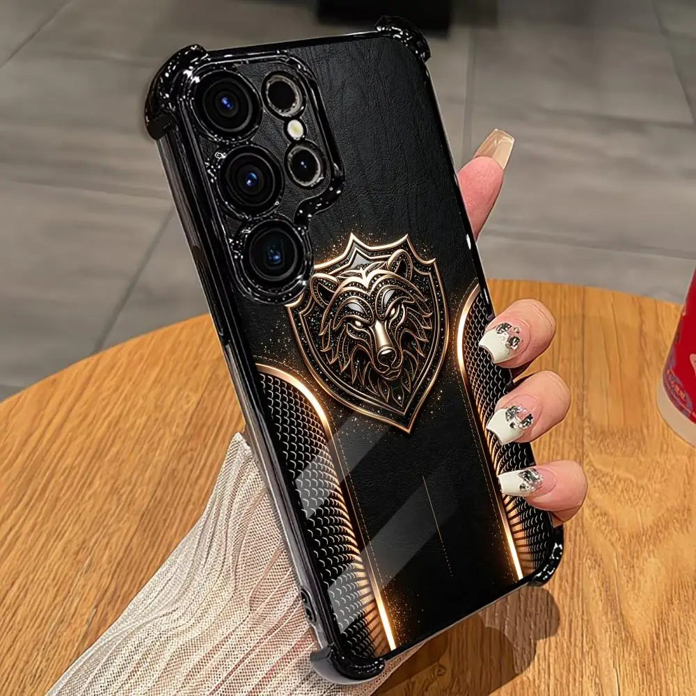 Golden Wolf Emblem Electroplated Soft shell phone case for Samsung Galaxy S26 S25 S24 S23 S22 FE,Ultra,Plus Drop resistant