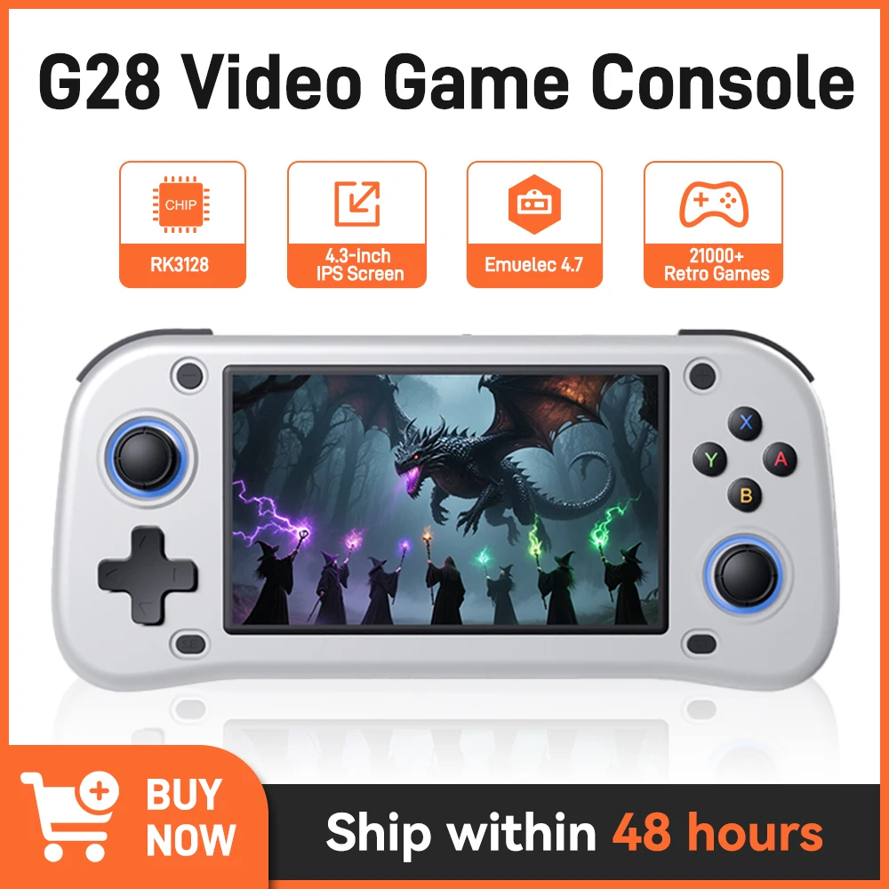 

G28 Retro Game Handheld With 21000+Retro Games Emuelec4.7 4.3''IPS Screen Multiplayer Retro Game Console For CPS/FC/GBA/PSP/PS1