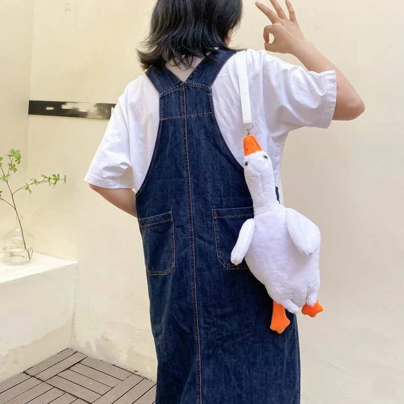 Cute Duck Crossbody Bag For Women Plush Handbag Creative White Big Goose Shoulder Bags For Girl