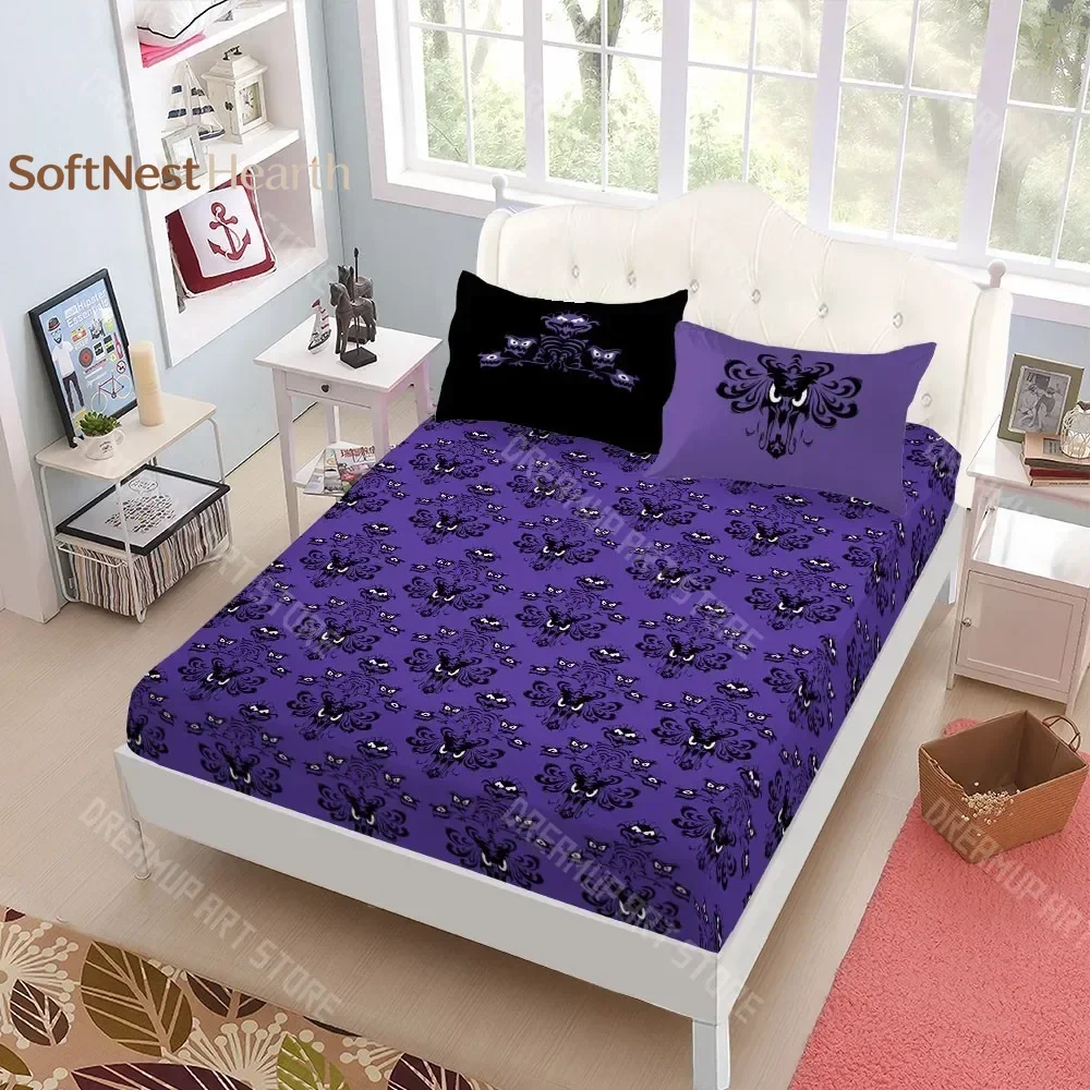 2026 Gothic Haunted Bats Pattern Fitted Sheet Set King Queen Double Full Size Bed Linen Set