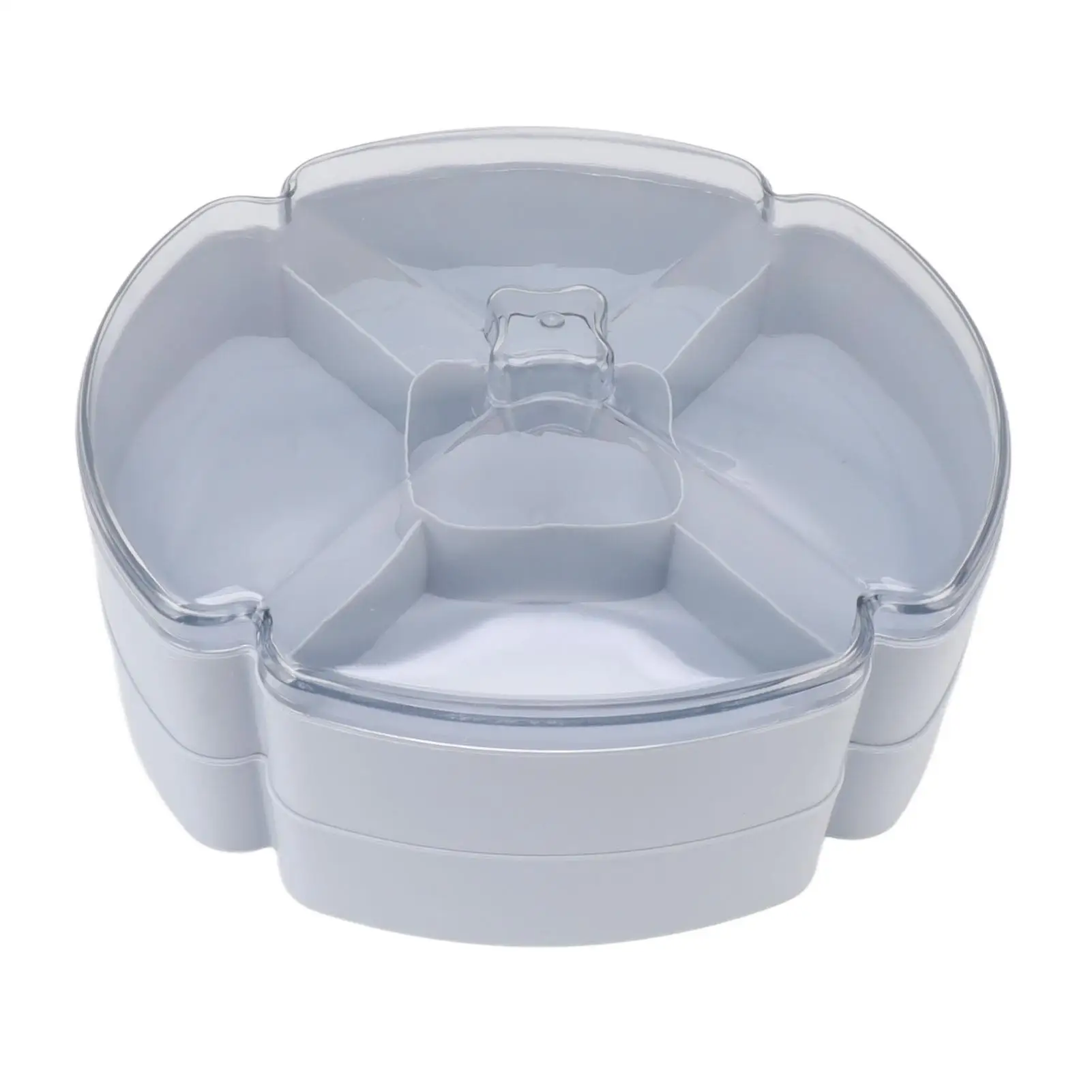 

5-Compartment Plastic Serving Tray with Lid - Double Layer Divided Dish for Snacks & for dried Fruits