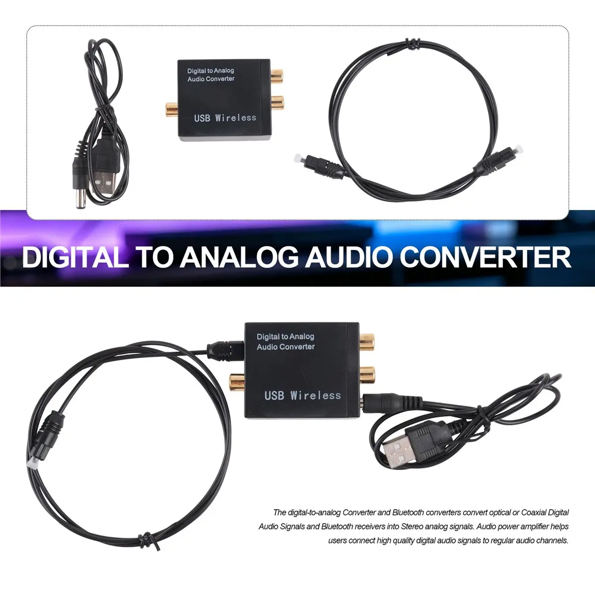 ABQX Digital to Analog Audio Converter Support Bluetooth Optical Fiber Coaxial Signal to R/L Audio Decoder SPDIF