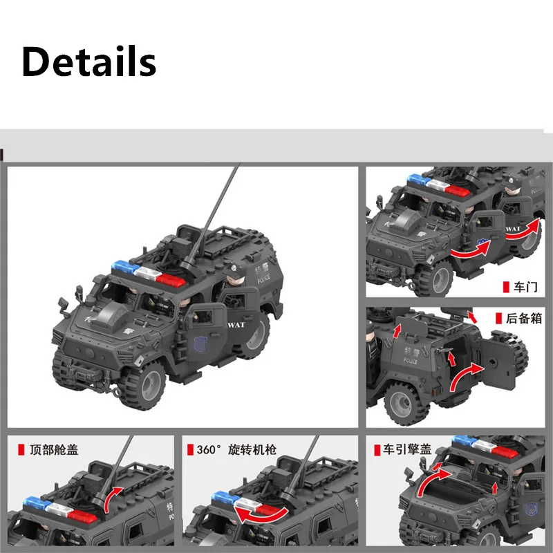 Décennie s de construction de véhicule blindé Kokor des forces spéciales militaires, modèle de véhicule tout-terrain, assemblage de jouets en briques, 3 en 1, 140 pièces