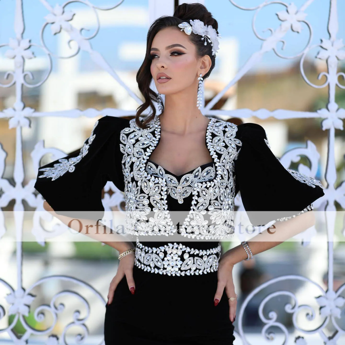 Traditional Kosovo Evening Dresses Two Pieces Half Sleeves Lace Applique Albanian Prom Dress robe de soirée de mariage