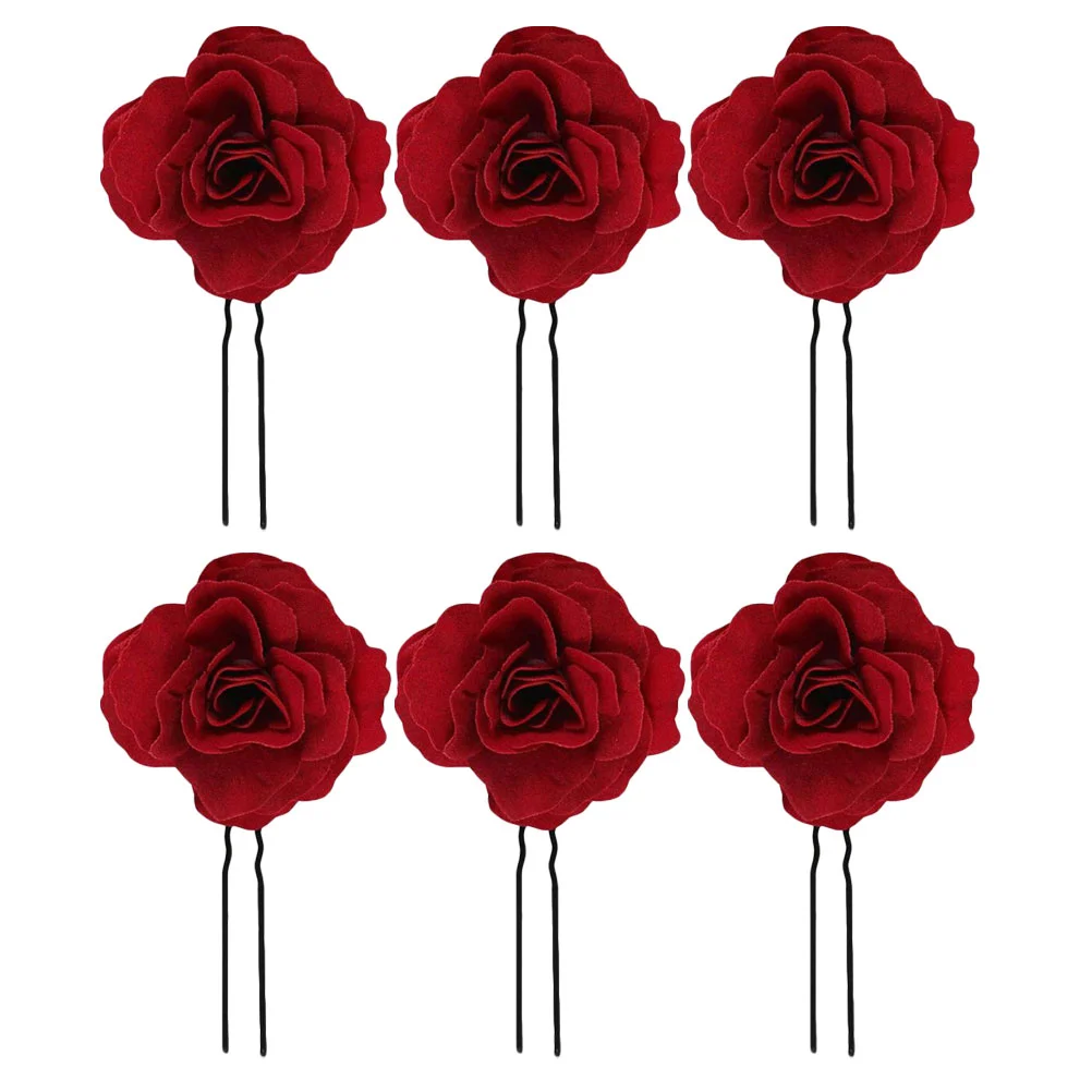 

6 Pcs Rose Hairpin Wedding Accessories Flower Headwear Headdress Bride Unique Fabric Chic Decoration Miss Elegant Clip