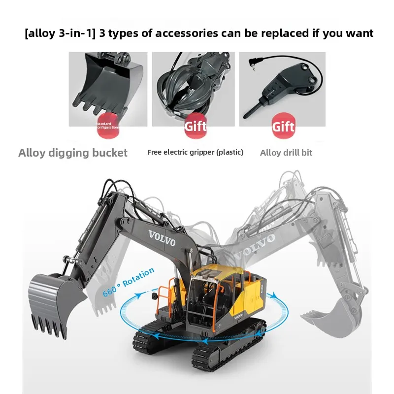 Double E E568 RC Excavator 1/16 17CH Crawler 3in1 Truck Alloy Digger Radio controlled Car Engineering Model Children's Day Gifts