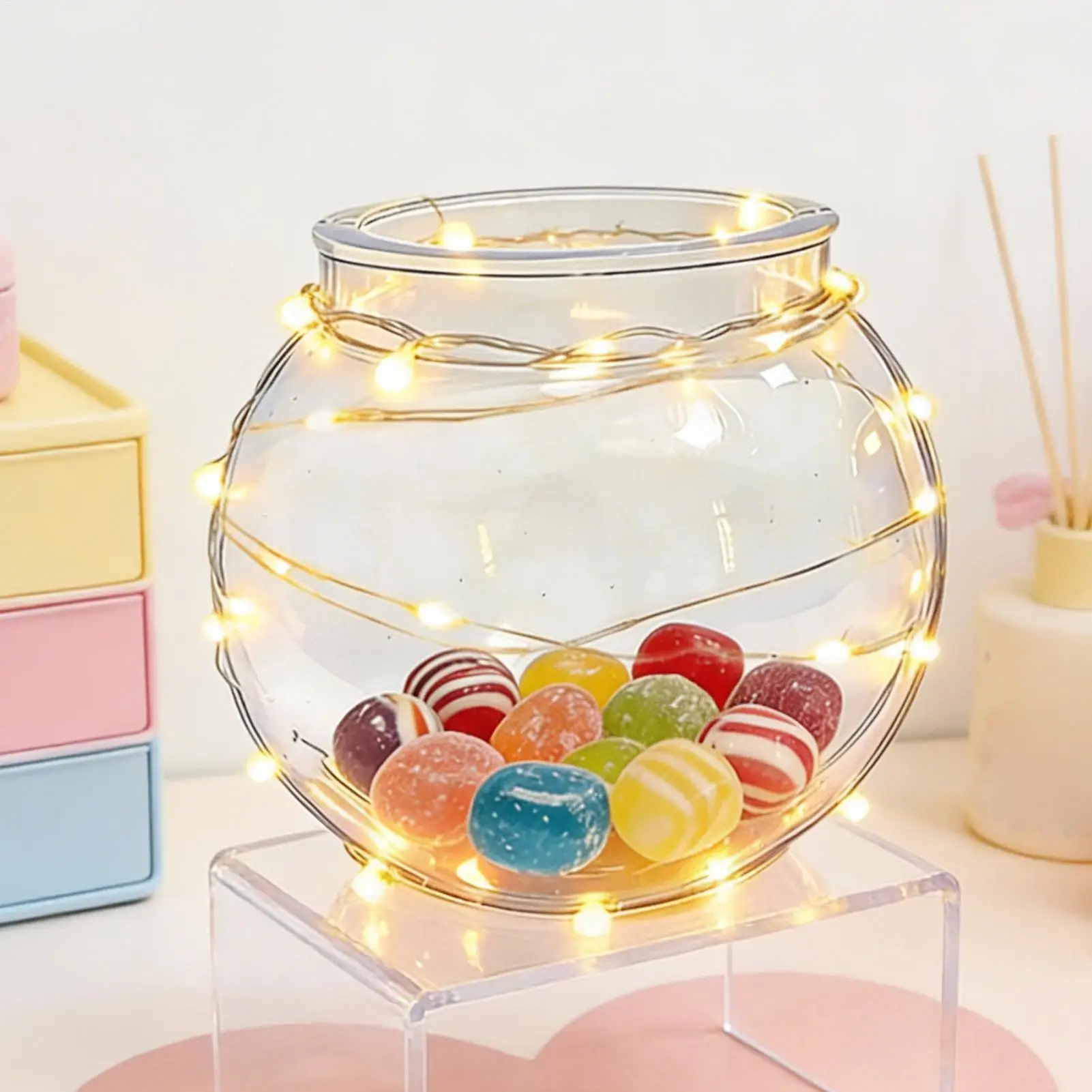 

Маленькая сферическая прозрачная банка для конфет, контейнер для хранения, домашняя емкость для сладостей, для вечеринок, дней рождения, офисов, спален, общежитий, настольная подставка