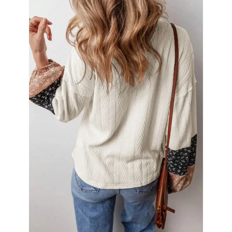 เสื้อผู้หญิงไซส์ใหญ่ 1XL-5XL ลายดอกไม้ ทรงหลวม คอเหลี่ยม แขนสั้น พิมพ์ลาย แต่งระบาย