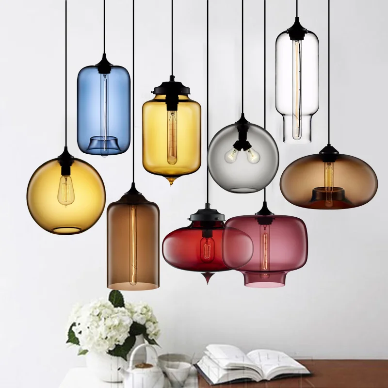 Modern Pendant Lights Bedroom Dining Room Loft Luminaire Suspension Multicolored Glass Hanging Lamp Bar Decor Vintage Hanglamp