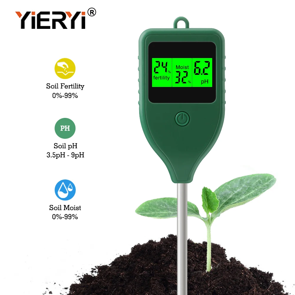 Yieryi 3 in 1 Soil PH Meter Farm Garden Fertility Tester Soil Moisture Test Detector for Indoor Planting, Potted Plants, Lawn