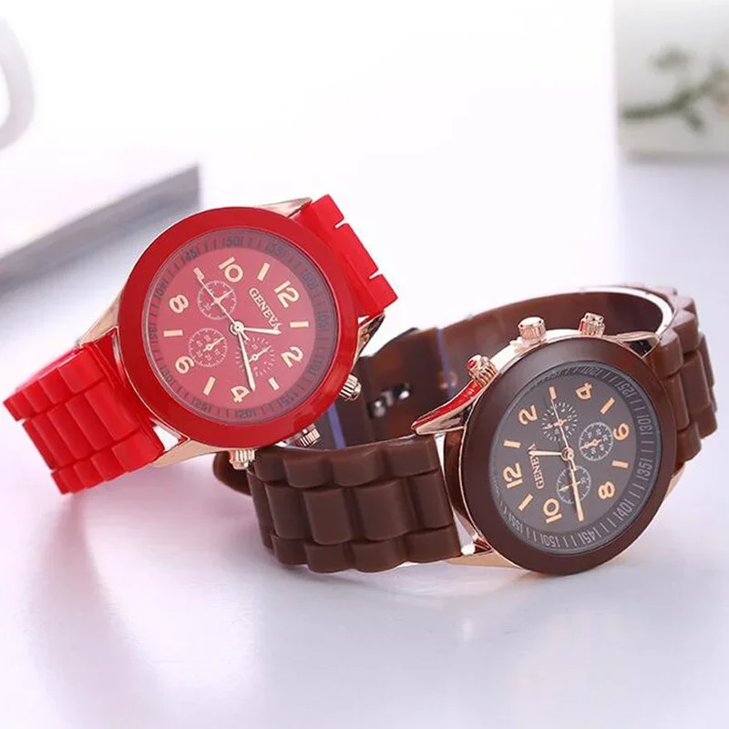 Geneva Quartz Wristwatch para mulheres, senhoras relógio, pulseira de silicone, relógio feminino, marca, atacado