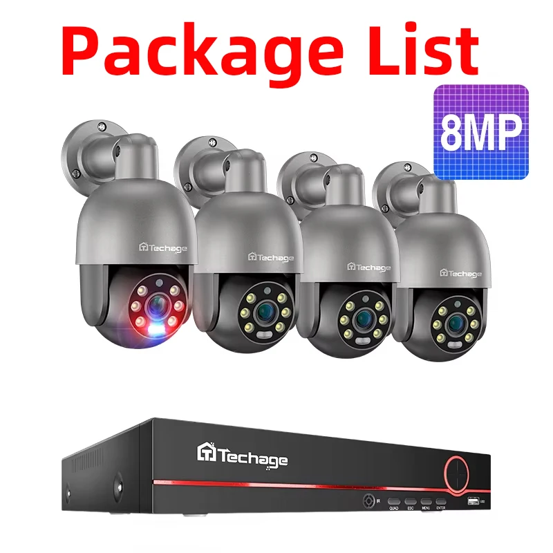 كاميرا Techage 4K 8MP PTZ System Segur POE IP كاميرا H.265 8CH POE NVR كاميرا فيديو تضعف الكاميرا الفعلية