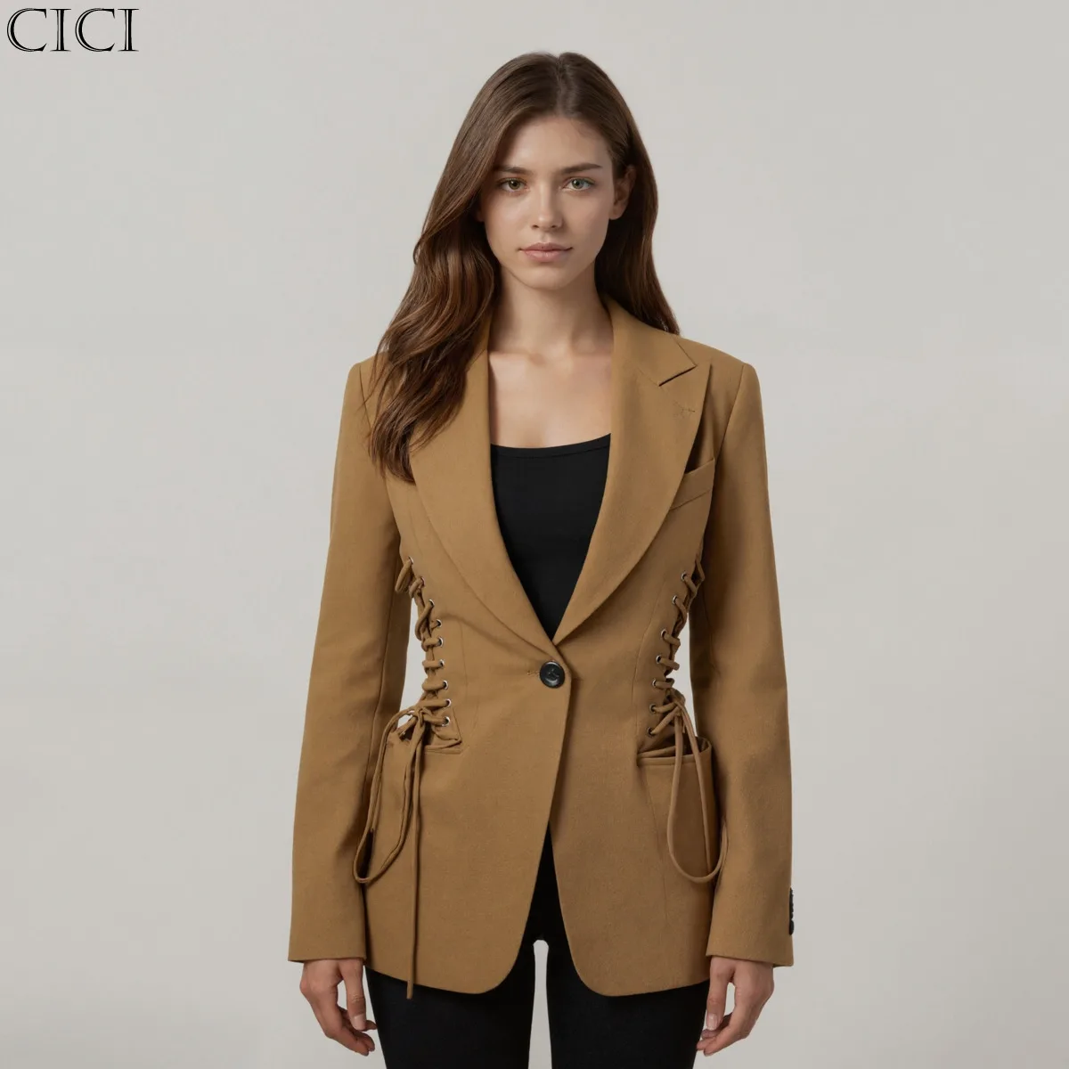 CiCi 2025 الخريف الشتاء تتجه مربوط خندق السترة معطف للنساء البوليستر تعادل الخصر مكتب العمل شيك ملابس خارجية يوميا #1