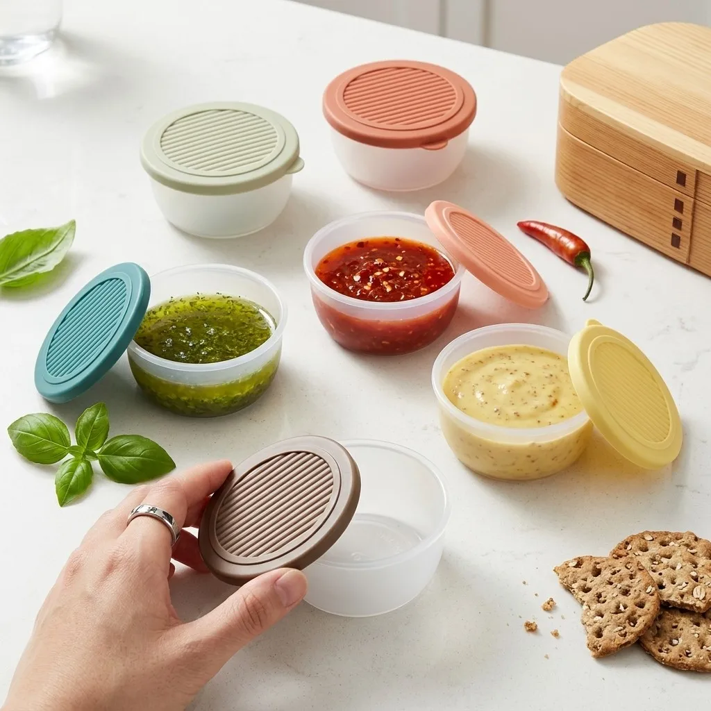 2/6 Pcs Reusable Sauce Box Picnic Portable Sealed Plastic Dipping Sauce Cup With Lid 50ML Mini Salad Dressing Sauce Container