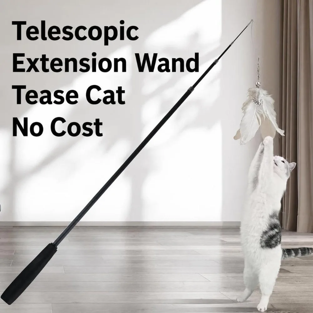 1.8m Extra Long Retractable Cat Wand Toy 4-Section Telescopic with Detachable Feather Worm Refill Telescopic Cat Wand