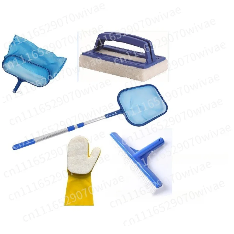 6-Piece set swimming pool fish pool shallow water net belt 120cm set telescopic aluminum rod 3 section leaf fishing net