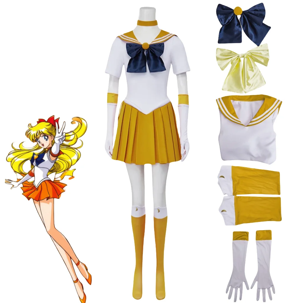 Anime Cosplay Costume, Sailor MinCabo, Aino Sailor, Venus Smile, Robe, Gants, Broche, Sauna, Bande, Épingle à cheveux, Noeuds, btMade, 202 emis