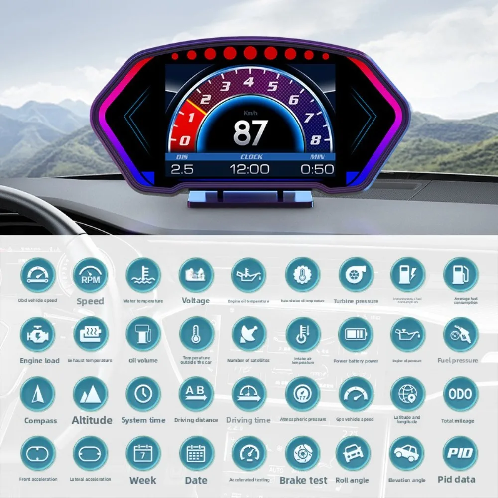 P3 Car HUD Head-up Display OBD GPS Slope Meter Speedometer Colorful LCD Display Auto Accessories