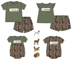 hunting set Puppy Deer Duck Pattern Short Sleeve Tree Branch Shorts Set Short Sleeve romper Baby Boy Clothes Girl outfits set