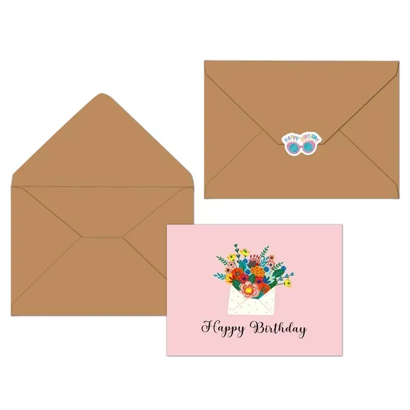 20Pcs Happy Birthday Greeting Card Blank Folding Card With Envelope Stickers DIY Message Card Birthday Party Invitation Cards