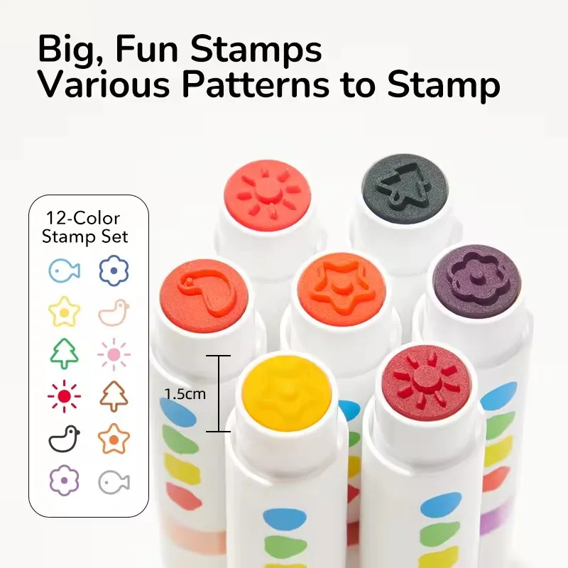 Mideer 6/12 Colors Round-Tip Stamper Washable Brushes Marker Seal Watercolor Pen Graffiti Painting Set Special Brush Toy