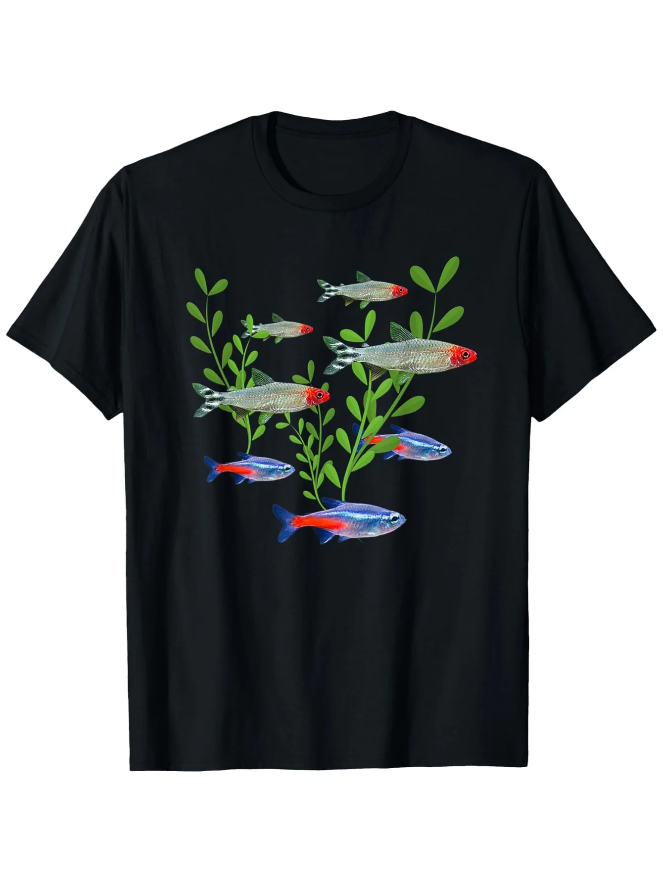 Camiseta con estampado de peces Neon & Rummy Nose Tetras para hombre, camiseta de algodón suave y transpirable, adecuada para amantes de los acuarios, cuello redondo informal S