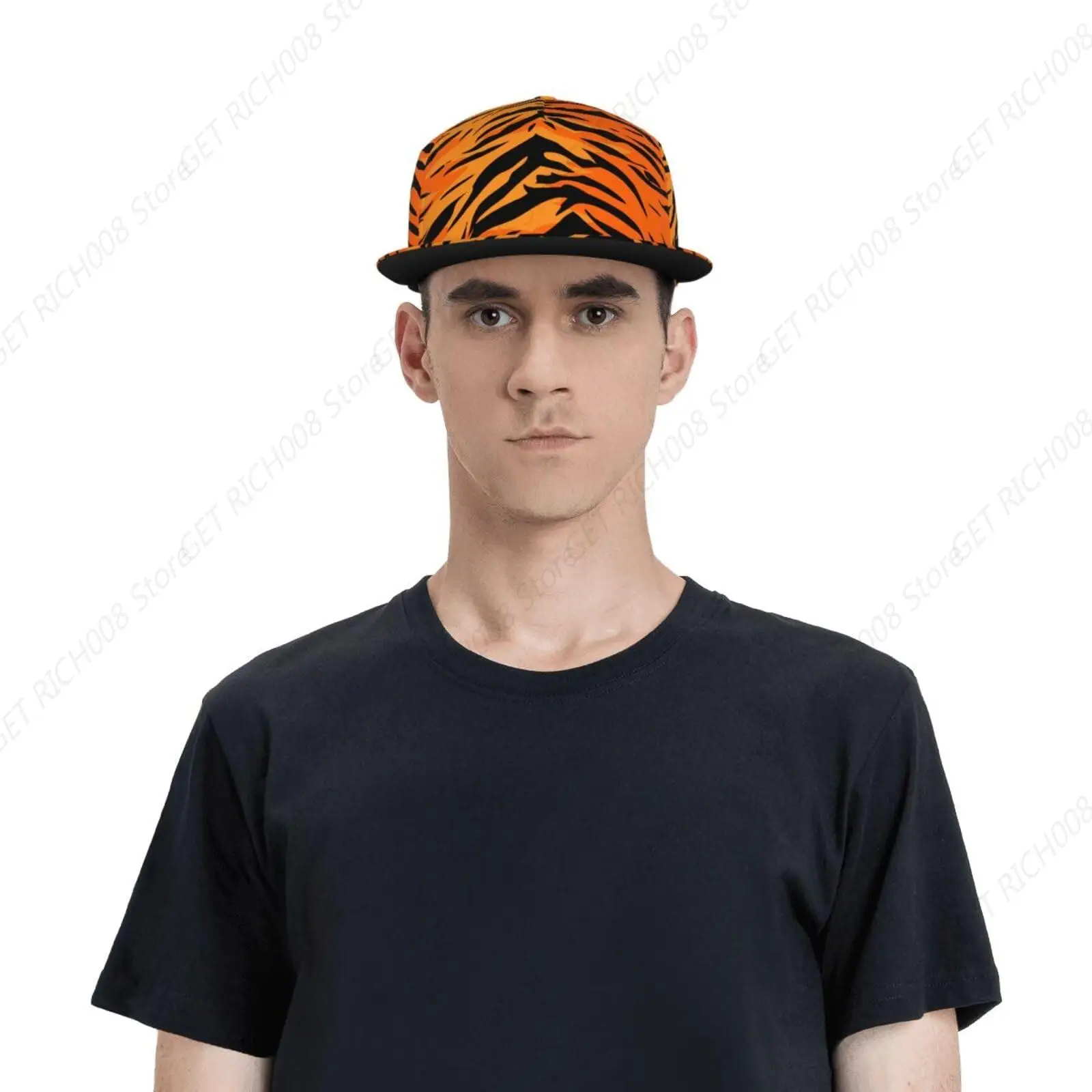 Tiger Stripe Animal Print Women Men Snapback Flat Bill Brim Cap Cool Hip Hop Hat Breathable Adjustable Baseball Cap For Outdoor image 6