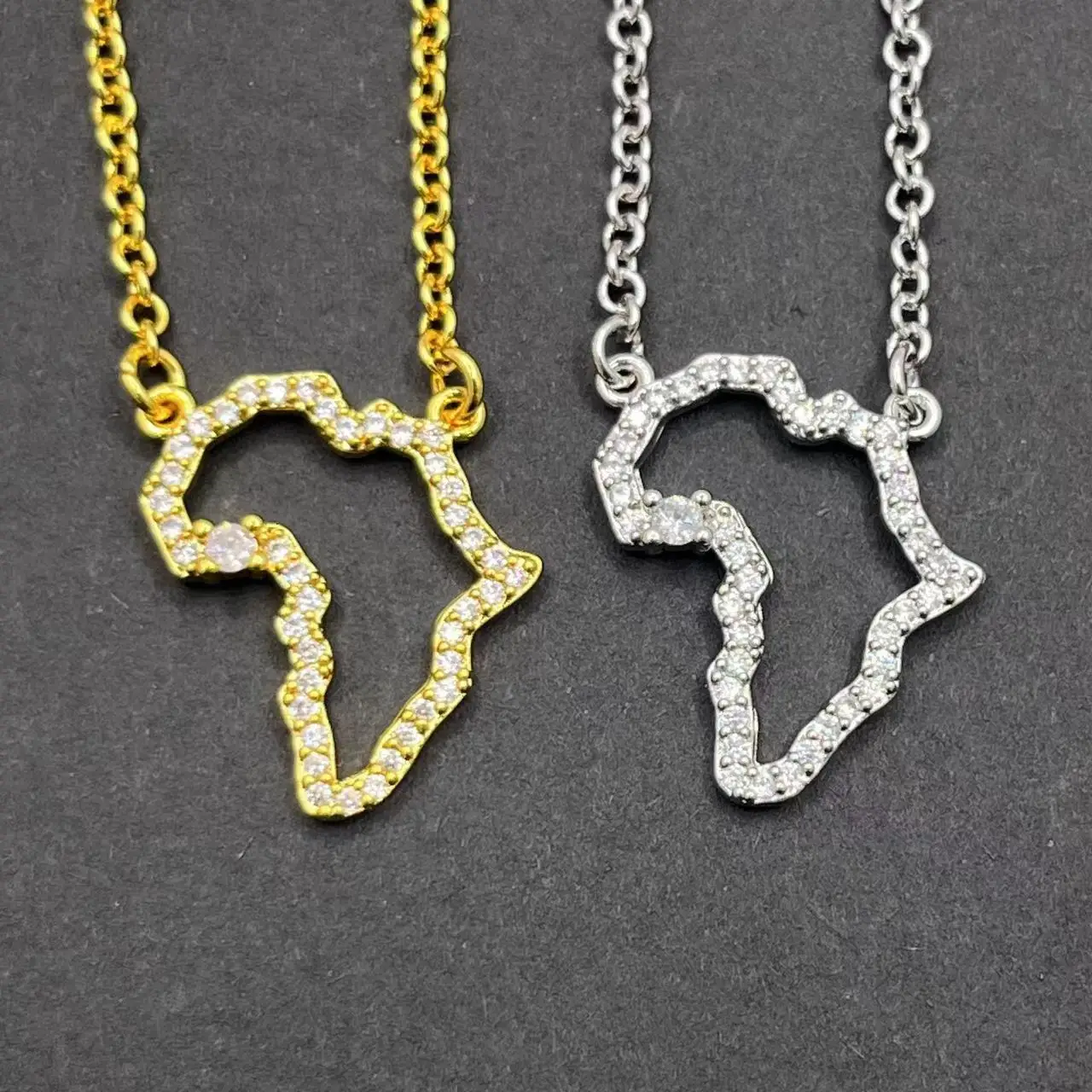 Africa Map Pendant Necklace For Women Men Silver Gold Color Ethiopian Zircon Neck Chain Jewelry South African Gift Wholesale