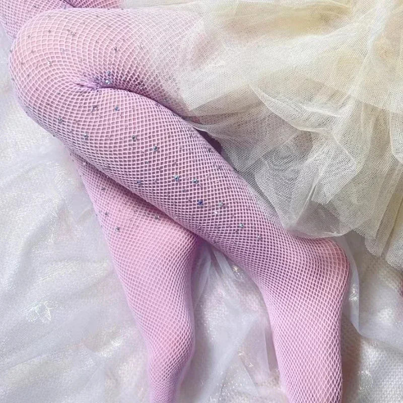 Girls\' Baby Fishing Net Stockings Children\'s Rhinestone Jumpsuit Fashion Socks Women\'s Tight Long Sock Highly Elastic Leggings