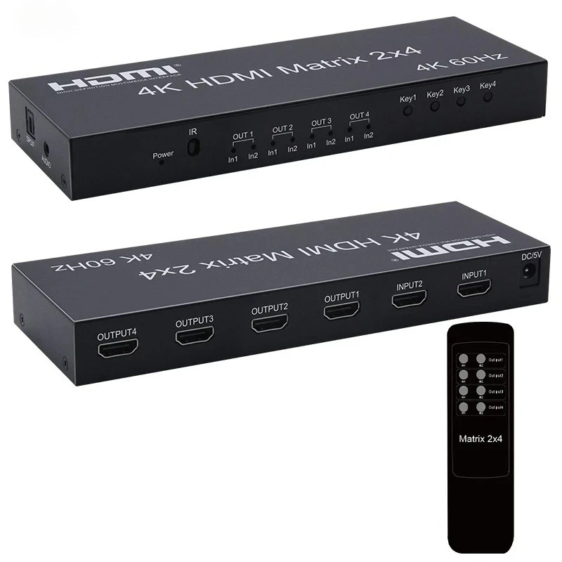 4K 60Hz HD Matrix 2x4 HD Matrix Switcher 2 in 4 out HD Splitter Switcher with AUX SPDIF Audio Extractor for PC PS3/4 HDTV