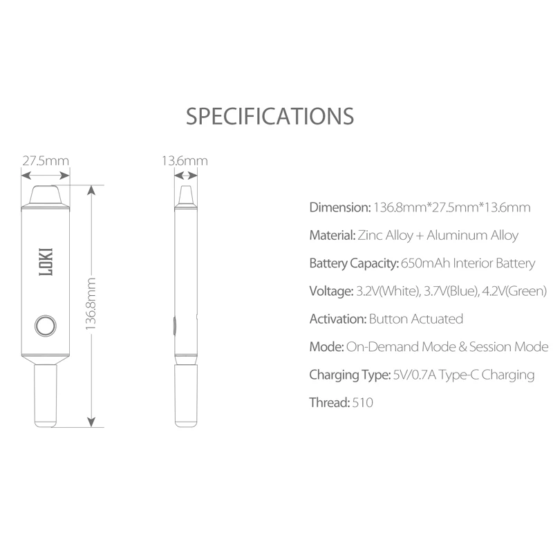 الأصلي Yocan Loki Kit 650mah بطارية الجهد المتغير Vape المرذاذ السيراميك والكوارتز عنصر التدفئة استبدال XTAL تلميح