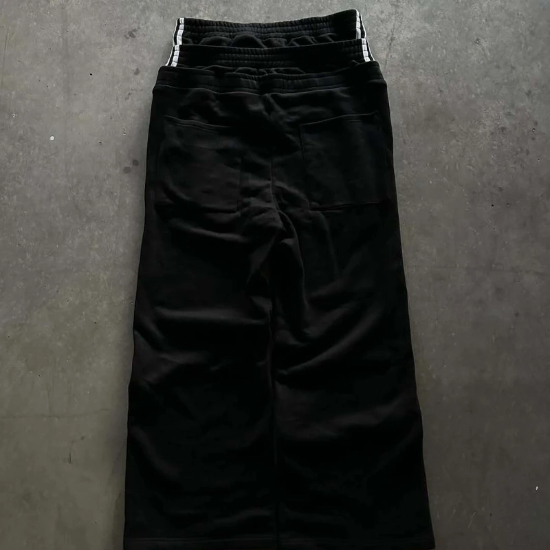 

High-Waisted Wide-Leg Pants American Style Streetwear Embroidered Patterns Men's & Women's Multi-Waisted Fashionable Trousers