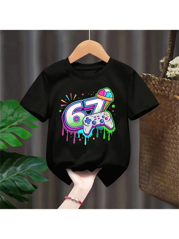 Camiseta Gráfica Kids Game Controller 67, Algodão Macio, Roupa Casual Estilosa para Meninos e Meninas k0123