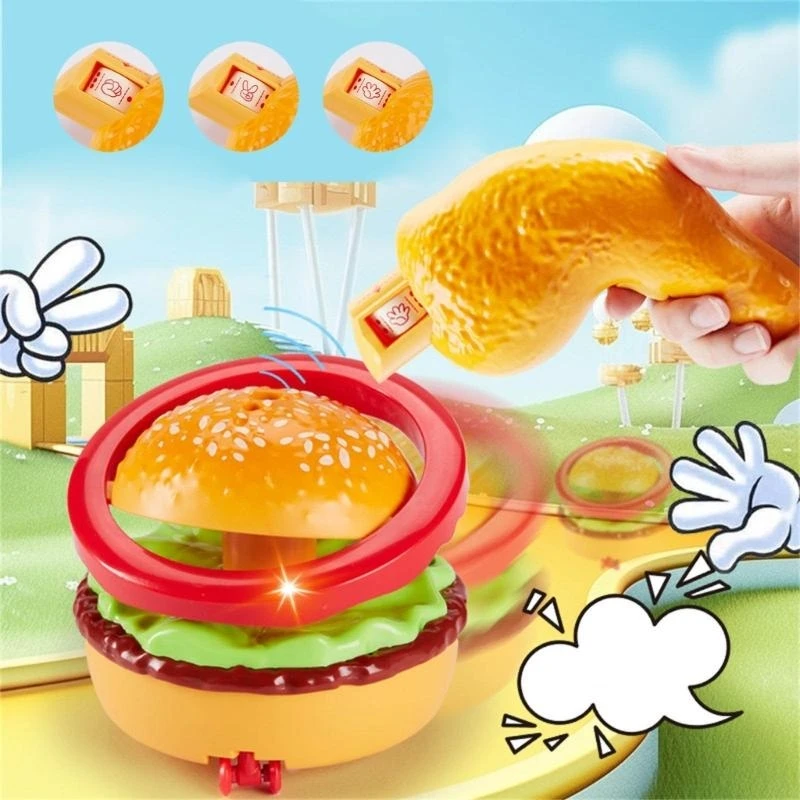 090B Remote Control Toy Chicken Leg Music Light Rotating Light up Burger Toy