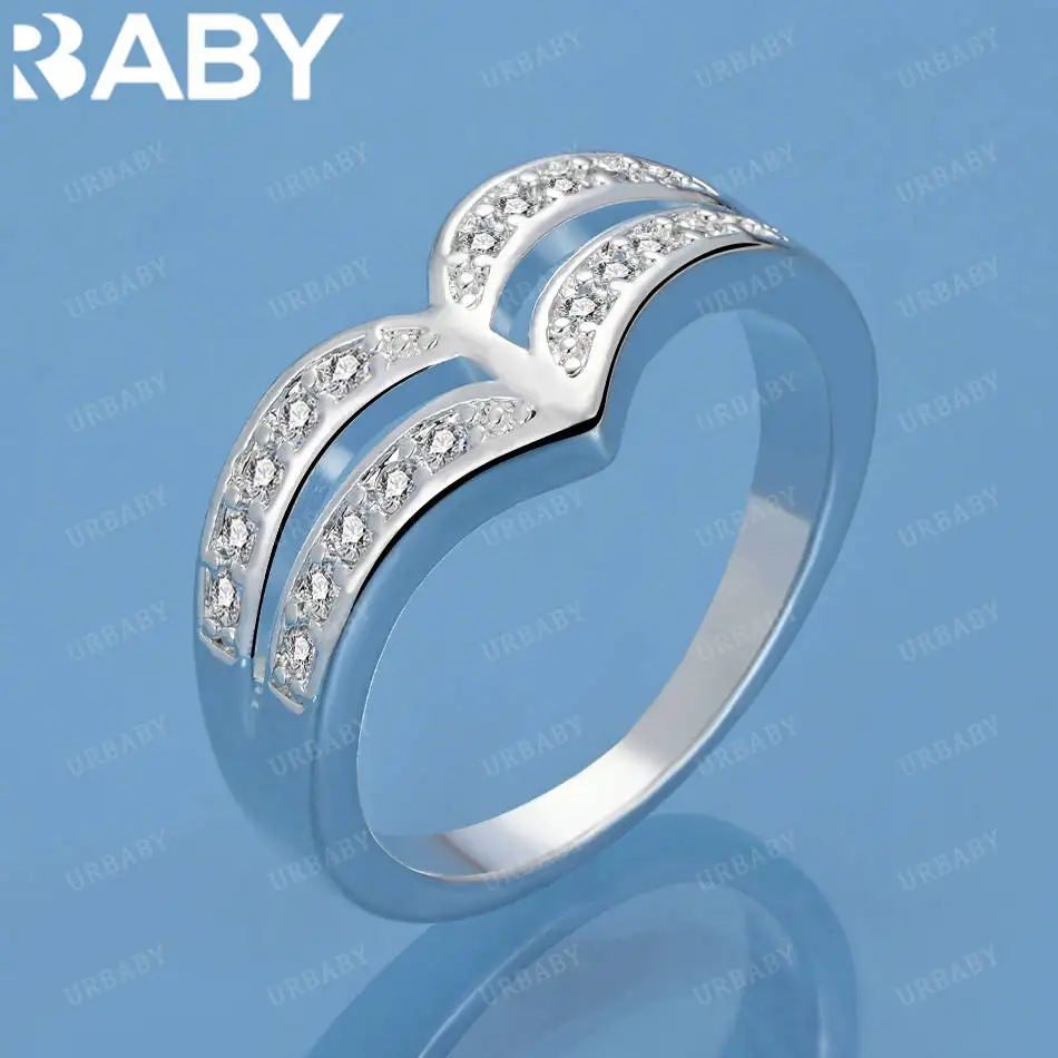 

URBABY стерлингового серебра 925 пробы, размер 7-10, геометрическое кольцо с цирконами для женщин, модные ювелирные изделия, очаровательные свадебные аксессуары Grace Noble