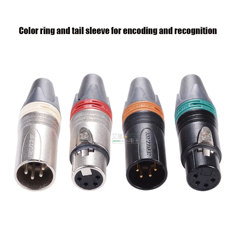 Neutrik NC4MXX 4-Core XLR Male/Female Plug with Color Coding Rings for DIY Audio Cable - Multiple Colors & Plating Options