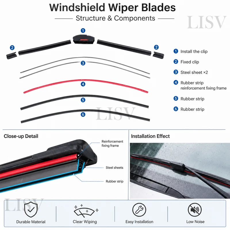 Front Rear Wiper For KIA Rio MK4 2017-2023 Wiper Blades Brushes Cutter Accessories J Hook 2017 2018 2019 2020 2021 2022 2023 - view 3