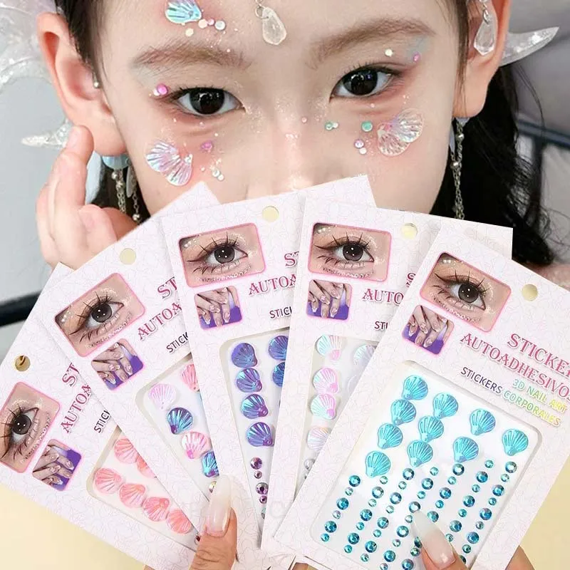 

3D-наклейки для лица и тела «Русалка» с кристаллами и стразами, временные татуировки, самоклеящиеся, для декора и макияжа