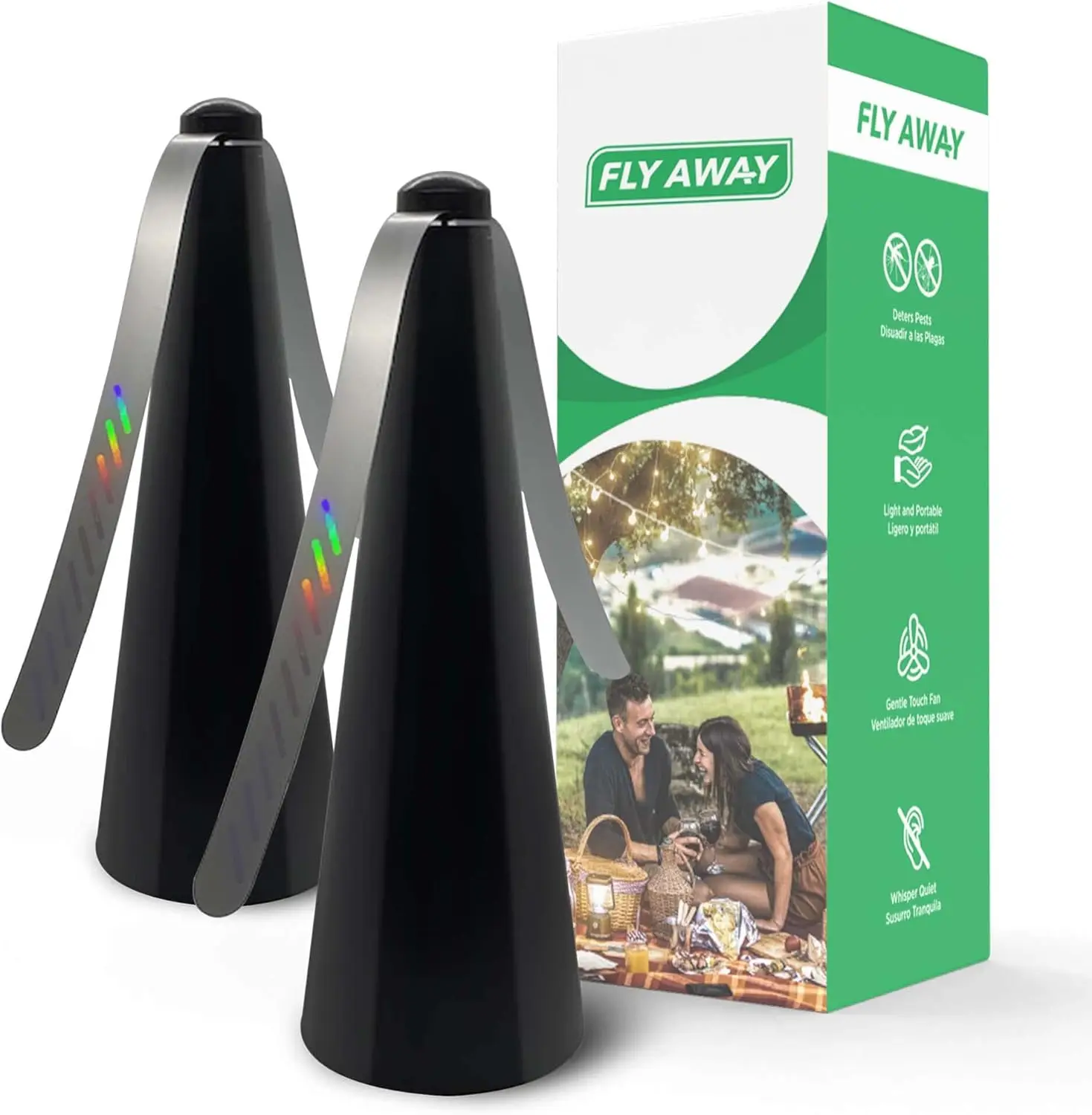 

2 Pack Outdoor Fly Repellent Fan for Table Use, Deters Flies, Wasps, Bees, and Bugs with Battery Power and Hanging Hook