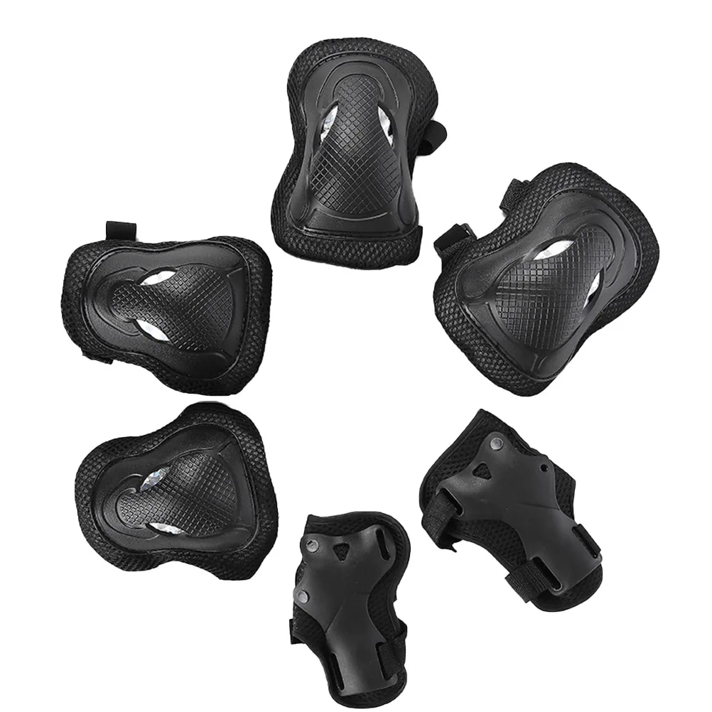 

6pcs Thickened Cow for Skateboard Scooter Sports Black Adult Teen Knee Elbow Pads Wrist Guards Durable PVC