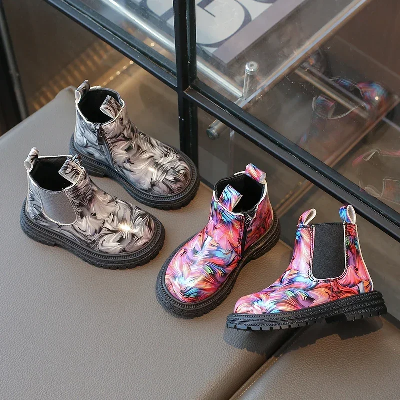 

Girls Ankle Boots Kids Chelsea Boots Fashion Flower Prints Rubber Outsole Toddlers Children Fashion Boots 2025 Autumn Winter New