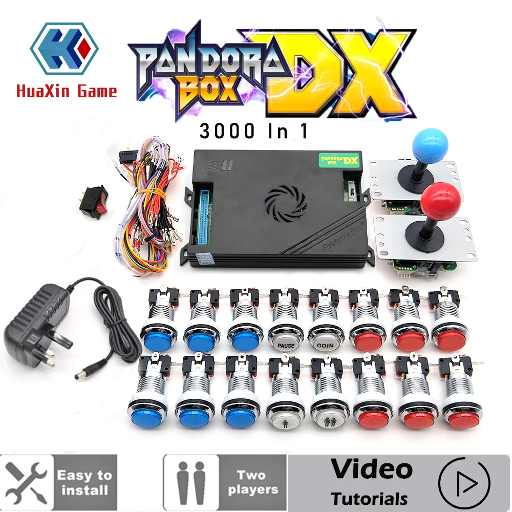 

2 Player Copy Sanwa Joystick, Chrome LED Push Button, Original Pandora Box DX Kit DIY Arcade Machine Home Cabinet with Tutorial