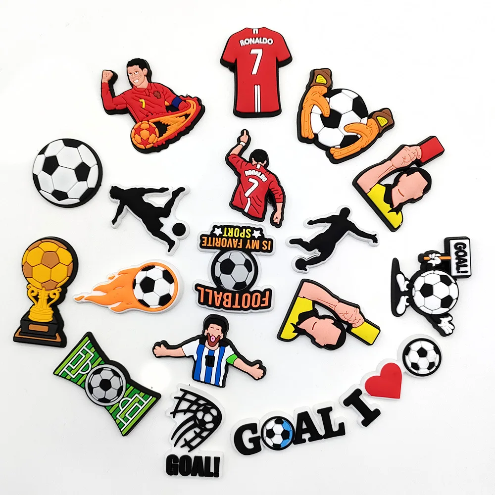 

18/50PCS Hot Toys Football Game Shoe Charms Accessories Decorations PVC Classic Clog Buckle for Kids Party Xmas Gifts
