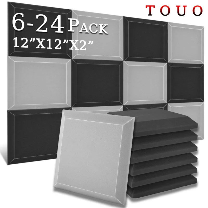 

TOUO Acoustic Foams 6/12/24 Pcs Studio Acoustic Treatment High Density Home Sound Absorbing Material Ceiling Wall Soundproofing