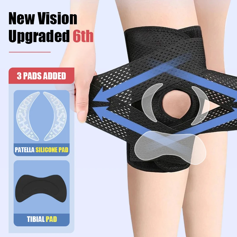 1pc Adjustable Sports Kneepad Patella Brace Pressurized Elastic For Gym Running Basketball Volleyball Yoga Knee Pain Relief