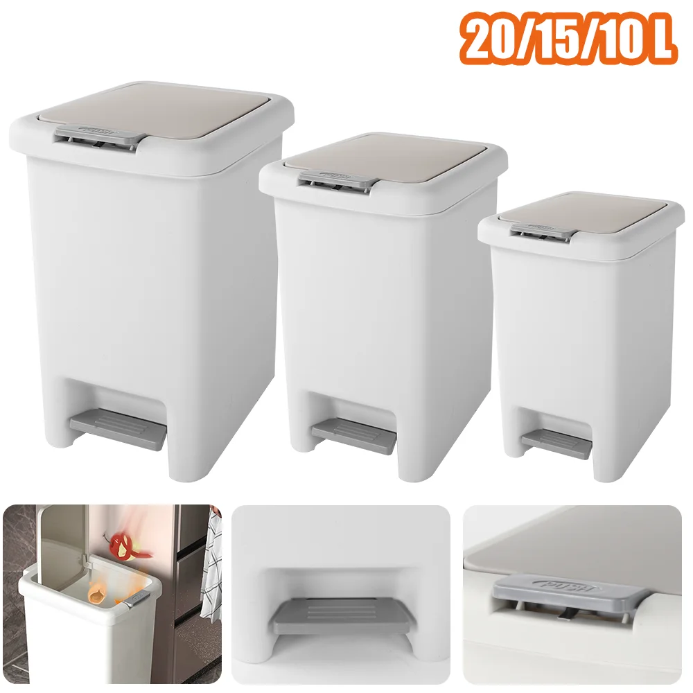 10/15/20L Trash Can with Lid Narrow Shape Press-type Trash Can Large Capacity Living Room Kitchen Toilet Garbage Dustbin